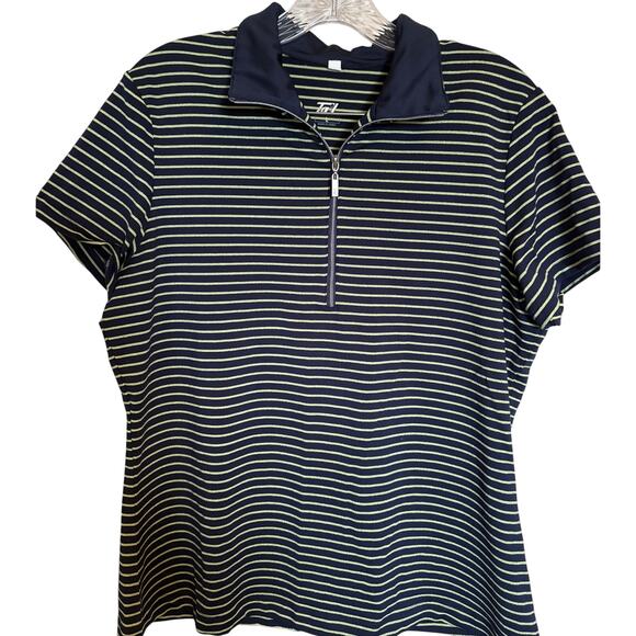 Tail golf polo size lg blue & metallic gold stripe 1/4 zip - Picture 1 of 7